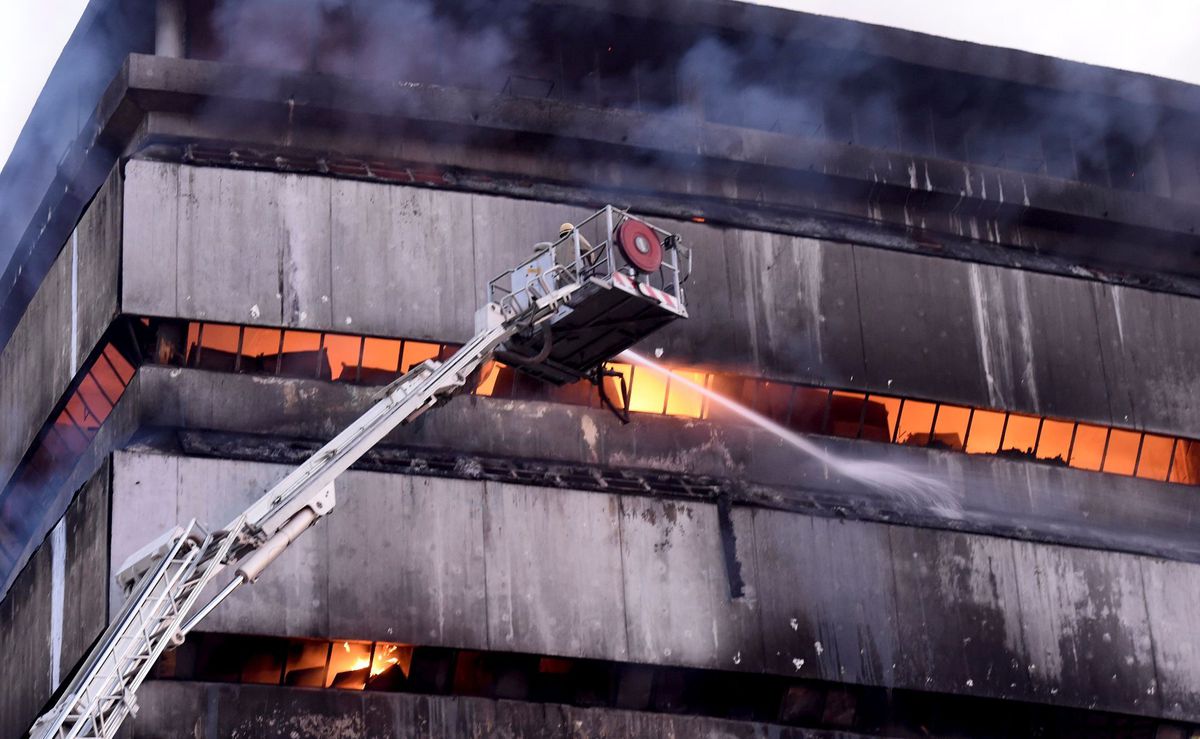 Firemen trying to douse the fire at Delhi's Natural History Museum